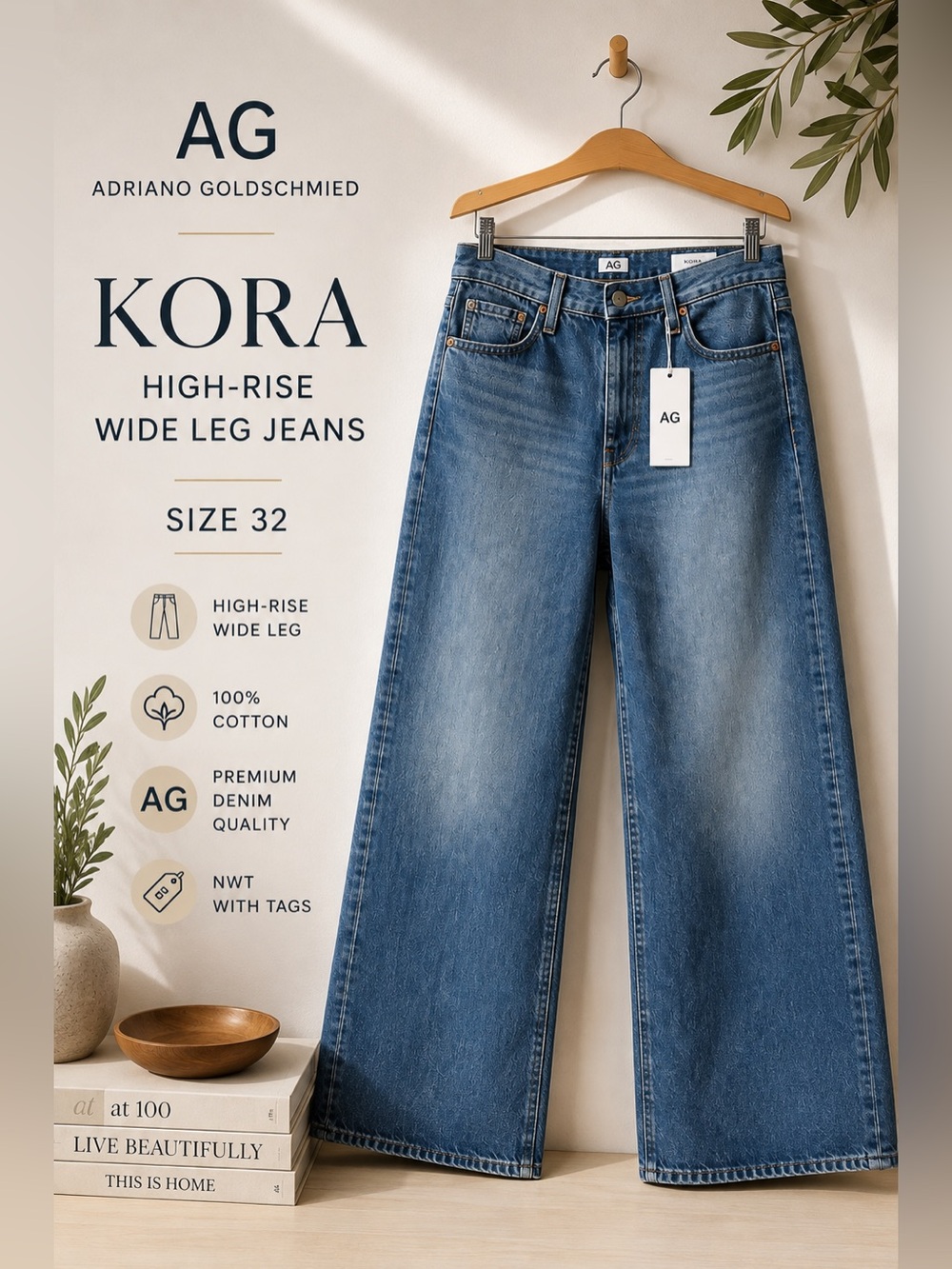 AG Adriano Goldschmied Kora High-Rise Wide Leg Jeans Size 32